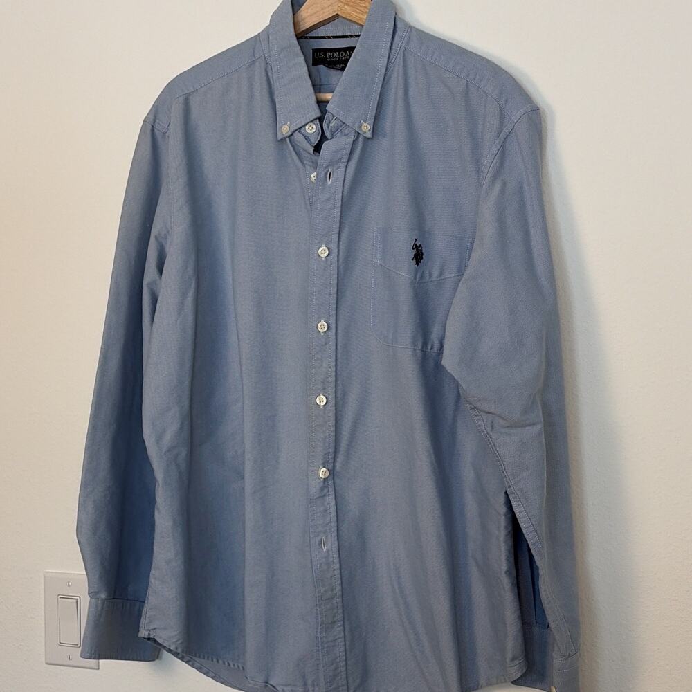U.S. Polo Assn. Men XL Blue Solid Long Sleeve Button-Down Woven Pocket Shirt